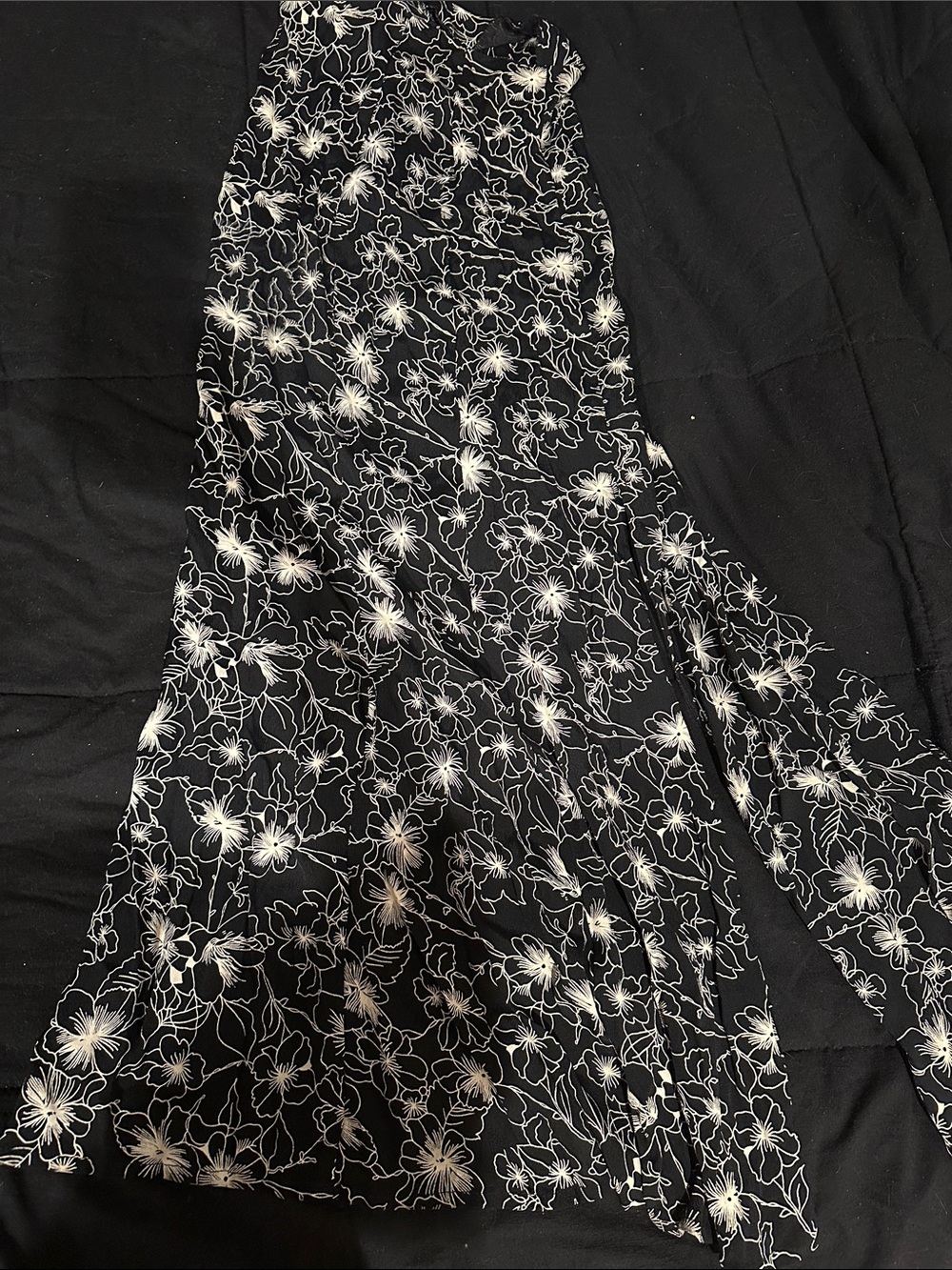 Black Floral Maxi Skirt with White Blossom Print